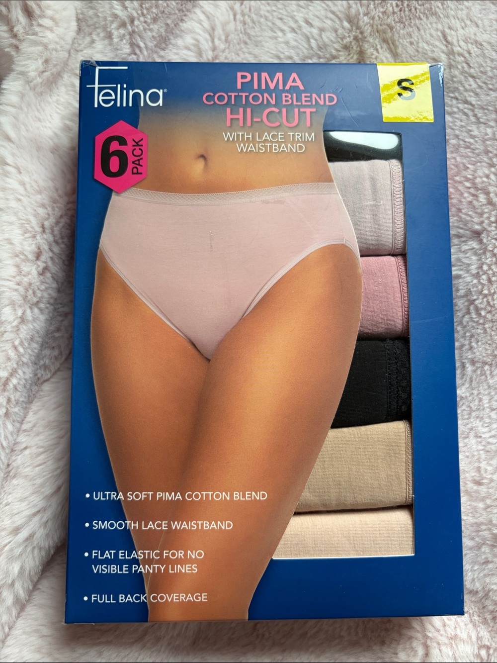 Felina Pima Cotton Blend Hi-Cut Panty Set - Pink, Black, Beige, Cream